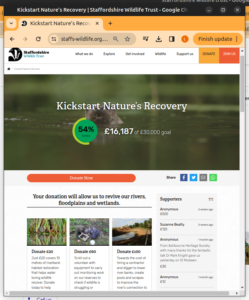 A fundraising web page for Staffordshire Wildlife Trust invites people to donate to kickstart nature's recovery