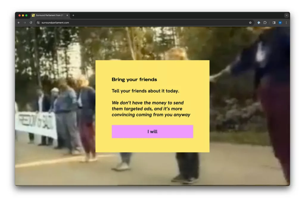 Blurry image of a person in motion with a website popup message overlaying the photo.